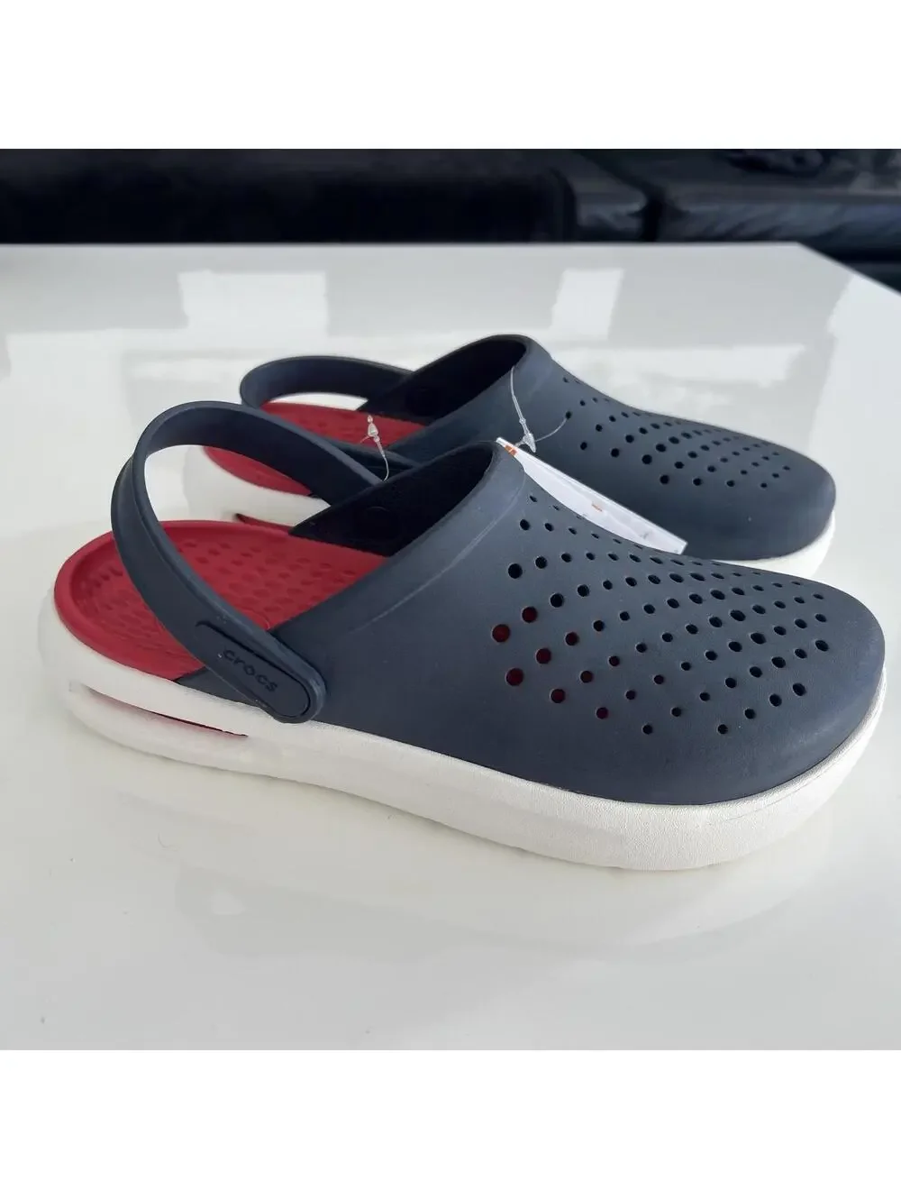 Crocs Inmotion Clogs Men's 8 Womens 10 Navy Blue White Red - Picture 8 of 9